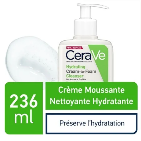 CERAVE CREME MOUSSANTE NETTOYANTE HYDRATANTE PEAUX SECHES 236ML