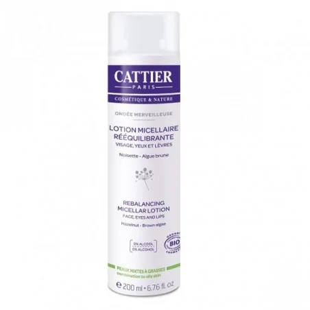 CATTIER LOTION MICELLAIRE RÉÉQUILIBRANTE BIO - VISAGE, YEUX ET LÈVRES ONDEÉE MERVEILLEUSE - 200 ML