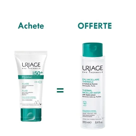 URIAGE HYSEAC FLUIDE SOLAIRE SPF 50+ 50ML ACHETE + EAU MICELLAIRE THERMALE 250ML OFFERTE