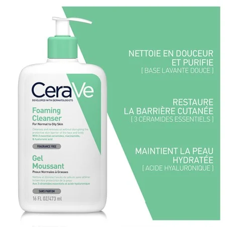 CERAVE GEL MOUSSANT PEAUX NORMALES À GRASSES 473ML