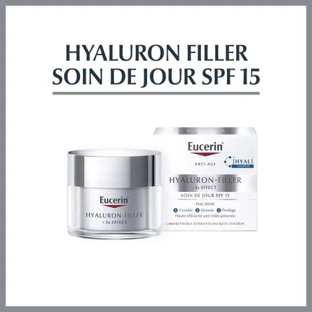 EUCERIN, HYALURON-FILLER +3X EFFECT. SOIN DE JOUR SPF 15, PEAUX SÈCHES, 50ML