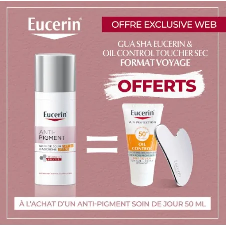 EUCERIN ANTI PIGMENT SOIN DE JOUR SPF30 50ML + GUASHA EUCERIN ET OIL CONTROL TOUCHER SEC OFFERTS