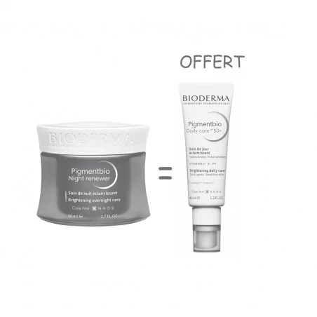 BIODERMA PIGMENTBIO NIGHT RENEWER 50ML ACHETE + PIGMENTBIO DAILY CARE SPF 50 40ML OFFERT