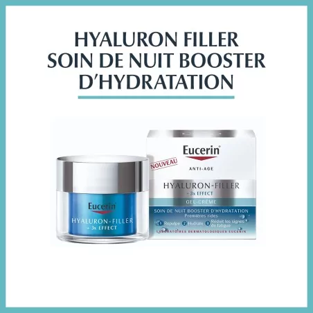 EUCERIN HYALURON-FILLER + 3X EFFECT, SOIN DE NUIT, BOOSTER D'HYDRATATION 50ML.