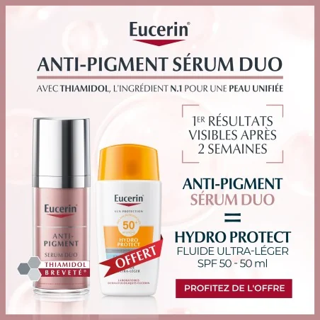 EUCERIN ANTI PIGMENT SÉRUM DUO 30ML ACHETE + HYDRO PROTECT FLUIDE ULTRA LEGER SPF 50+ OFFERT