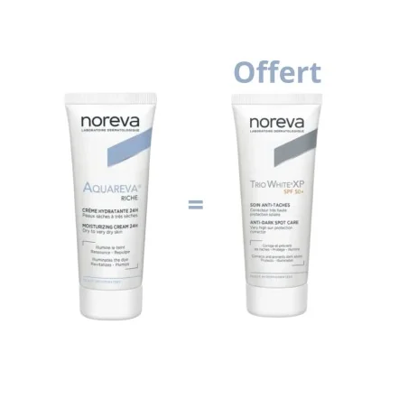 NOREVA AQUAREVA CREME RICHE 40 ML ACHETE + NOREVA LED TRIO WHITE XP SPF50 40ML OFFERT