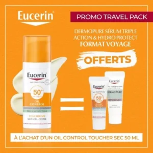 EUCERIN SUN OIL CONTROL SPF50+ ACHETÉ + HYDRO PROTECT ET SERUM TRIPLE ACTION FORMAT VOYAGE OFFERTS