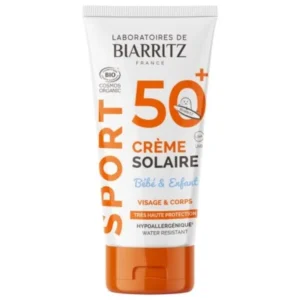 BIARRITZ CRÈME SOLAIRE SPORT BÉBÉ & ENFANT SPF50+ BIO – VISAGE ET CORPS – PEAUX SENSIBLES 50ML