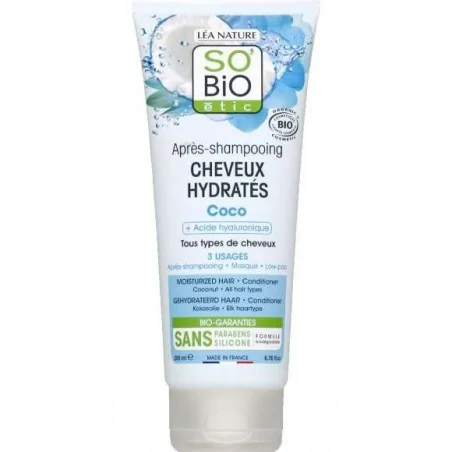 SO BIO APRÈS-SHAMPOOING CHEVEUX HYDRATÉS COCO & ACIDE HYALURONIQUE 200ML
