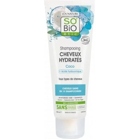 SO BIO SHAMPOOING CHEVEUX HYDRATÉS COCO ET ACIDE HYALURONIQUE 250ML