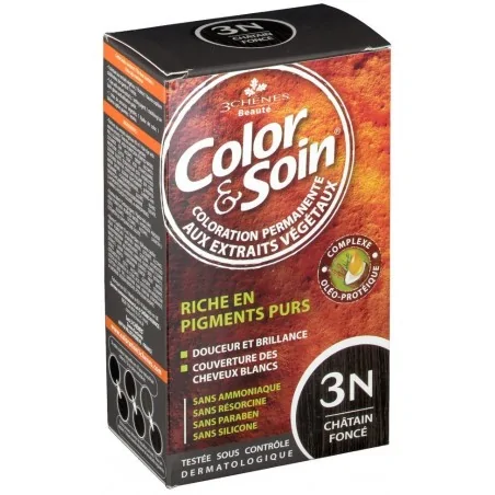 LES 3 CHENES COLOR & SOIN COLORATION PERMANENTE EXTRAITS VÉGÉTAUX 3N CHÂTAIN FONCE
