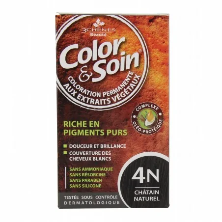 LES 3 CHENES COLOR & SOIN COLORATION PERMANENTE EXTRAITS VÉGÉTAUX 4N CHÂTAIN NATUREL