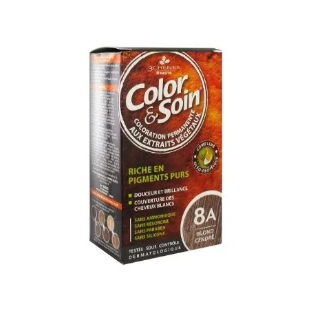LES 3 CHENES COLOR & SOIN COLORATION PERMANENTE EXTRAITS VÉGÉTAUX 8A BLOND CENDRE