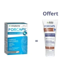 ARKOPHARMA FORCAPIL CHEVEUX ET ONGLES 180 GÉLULES ACHETE + FORCAPIL KÉRATINE MASQUE SOIN DOUBLE USAGE 200ML OFFERT