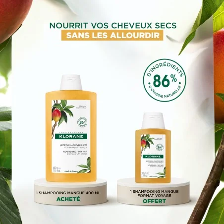 KLORANE BEURRE DE MANGUE SHAMPOOING TRAITANT NUTRITIF 400ML + BEURRE DE MANGUE SHAMPOOING 100 ML OFFERT