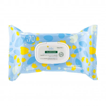 KLORANE - LINGETTES NETTOYANTES DOUCES POUR LE CORPS AU CALENDULA APAISANT - BÉBÉ - PEAU NORMALE À SÈCHE 70 U
