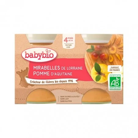 BABYBIO PETIT POT MIRABELLE & POMME 2X130G BIO