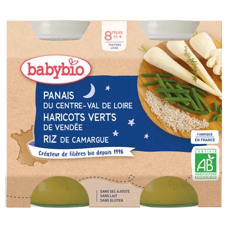 BABYBIO PANAIS DE CENTRE-VAL DE LOIRE HARICOTS VERTS DE VENDÉE RIZ DE CAMARGUE 2X200G