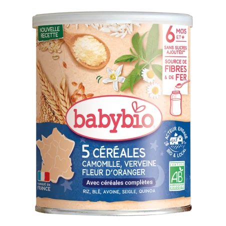 BABYBIO CÉRÉALES VERVEINE FLEUR D’ORANGER CAMOMILLE 220G