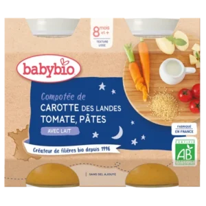 BABYBIO COMPOTÉE DE CAROTTE DES LANDES TOMATE PÂTES 2X200G