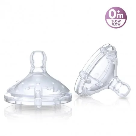 NUBY LOT DE 2 TÉTINES EN SILICONE POUR BIBERONS À COL LARGE ANTI-COLIQUE +0M ID0015