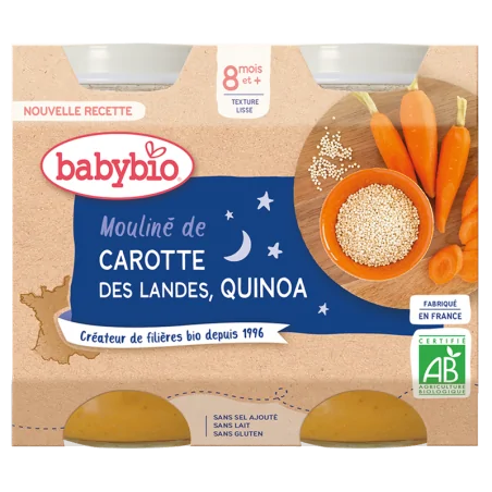 BABYBIO MOULINÉ DE CAROTTE DES LANDES & QUINOA 2X200G