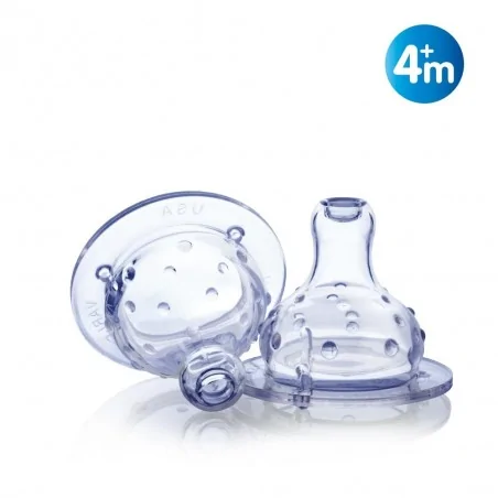 NÛBY LOT DE 2 TÉTINES SILICONE POUR BIBERONS À COL LARGE, DÉBIT VARIABLE +4 MOIS POUR LIQUIDE ÉPAIS RÉF : ID00923