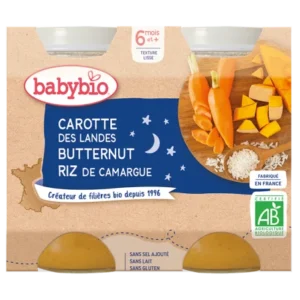 BABYBIO CAROTTE DES LANDES COURGE BUTTERNUT & RIZ DE CAMARGUE 2X200G