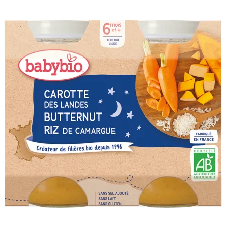 BABYBIO CAROTTE DES LANDES COURGE BUTTERNUT & RIZ DE CAMARGUE 2X200G