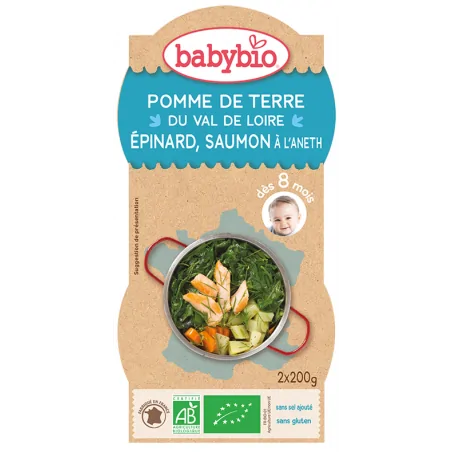 BABYBIO BOL POMME DE TERRE DU VAL DE LOIRE ÉPINARD SAUMON À L’ANETH 2X220G
