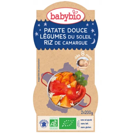 BABYBIO BOL PATATE DOUCE LÉGUMES DU SOLEIL RIZ DE CAMARGUE 2X220G