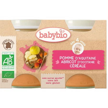 BABYBIO POMME D’AQUITAINE ABRICOT D’OCCITANIE CÉRÉALE 2X130G