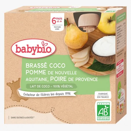 BABYBIO GOURDE BRASSE COCO POMME POIRE 4X85G