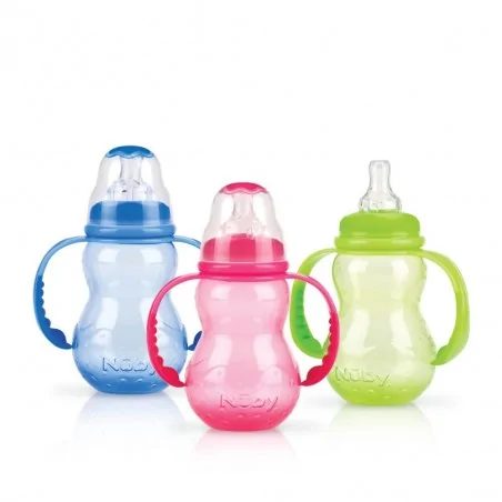 NÛBY BIBERON POLYCARBONATE 240 ML COL STANDARD À ANCES AVEC TÉTINE DÉBIT VARIABLE +0 MOIS RÉF : ID1107