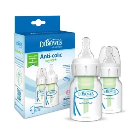 DR BROWNS PAQUET DE 2 BIBERONS ANTI COLIC OPTION ETROIT EN VERRE 60 ML+ TETINE