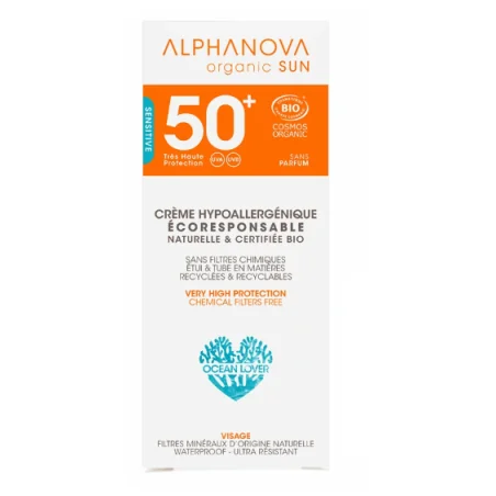 ALPHANOVA CRÈME SOLAIRE CERTIFIÉE BIO HYPOALLERGÉNIQUE VISAGE SPF 50+ (CLASSIC)