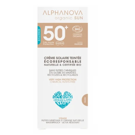 ALPHANOVA CRÈME SOLAIRE TEINTÉE CLAIRE CERTIFIÉE BIO SPF 50+